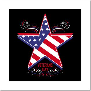 Big Star In Us Flag Colors For Veterans Day Posters and Art